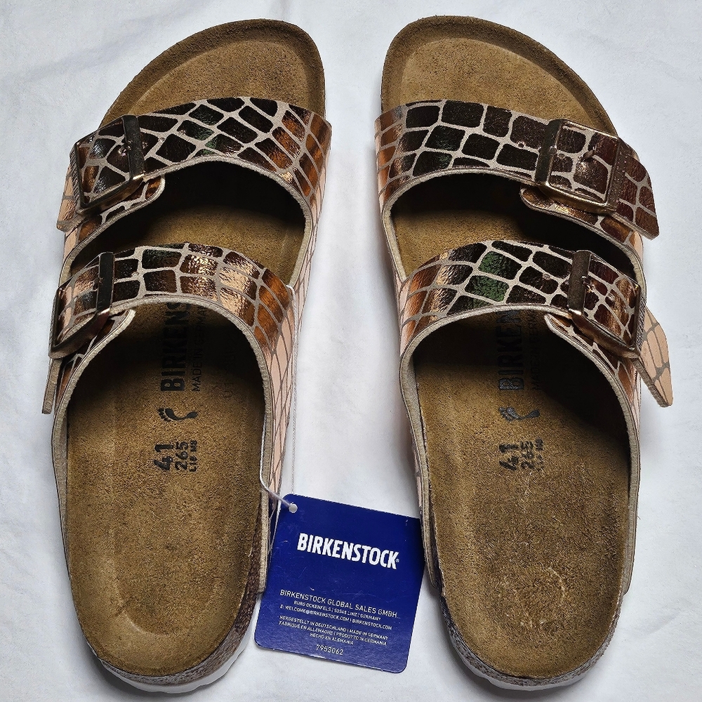 Birkenstock Arizona Gator Gleam Sandals Womens Size 41 / US 10  Copper NWT - Picture 11 of 11